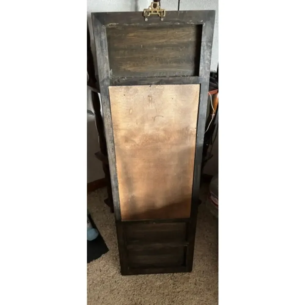 Vintage Chinese Chinoiserie Wall Panel Mirror Black Red Carved 38